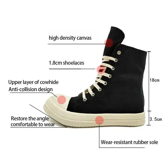 Baskets montantes en toile à semelle épaisse pour hommes et femmes, style streetwear décontracté, po
