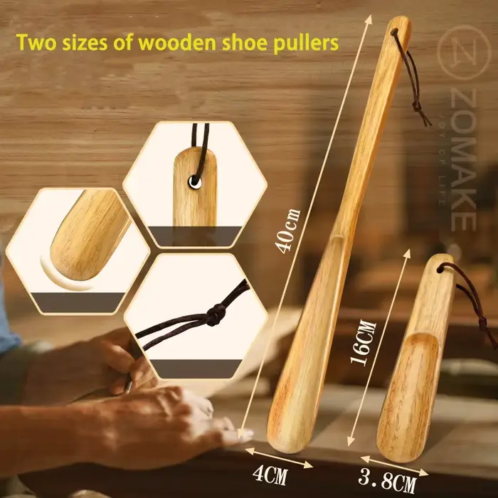 Chausse-pied professionnel en bois, 2 pièces, cuillère à chaussures, manche en bois, longue poignée, lève-chaussures utile, accessoires de chaussures