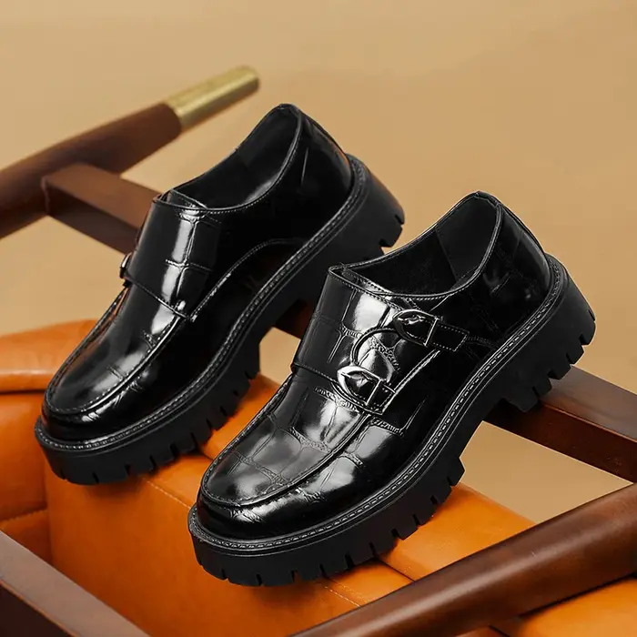 Hommes sans lacet plate-forme hauteur augmenter mocassins semelle épaisse chaussures en cuir fête de mariage bureau