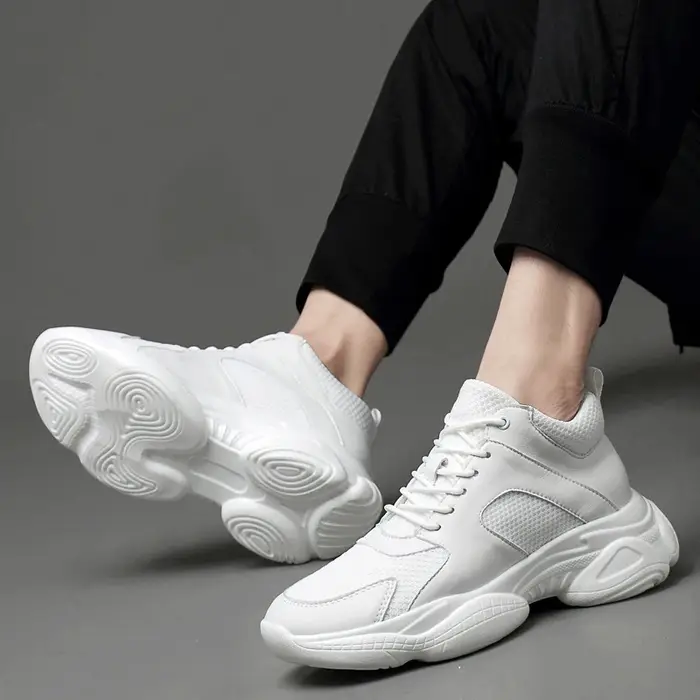 Baskets de mode homme ascenseur chaussures hauteur augmenter semelle intérieure 8 cm blanc noir