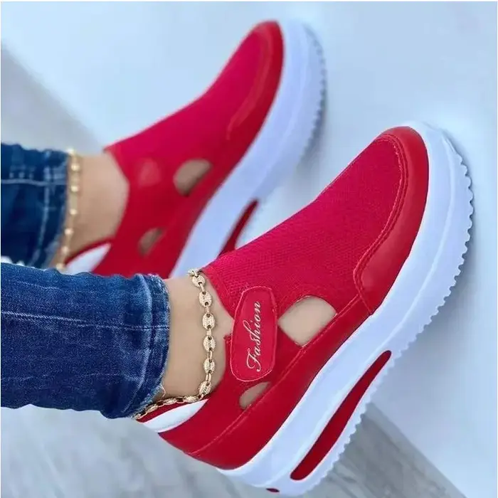 Nouvelles baskets rouges décontractées et respirantes pour femmes 2026 – Chaussures de mode à plateforme en toile