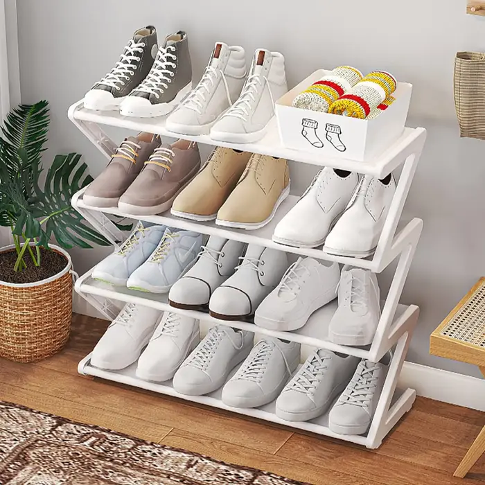 Organisateur de étagère à chaussures en acier inoxydable à 4 niveaux, organisateur de chaussures peu