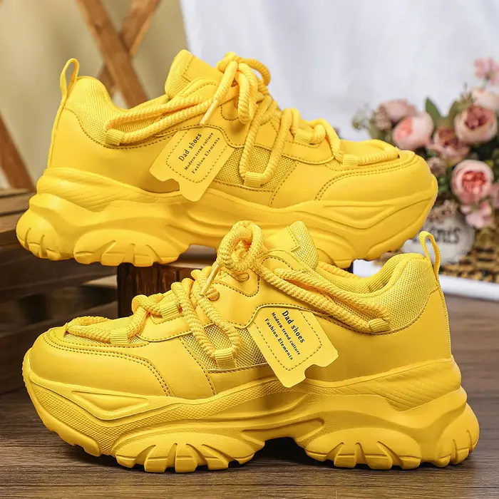 Baskets jaunes femme plate-forme chaussures de sport respirant femmes