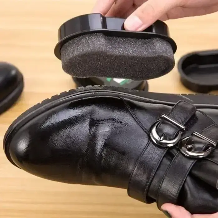 Brosse à chaussures en cuir Double face, polissage rapide, brosse à vernis, entretien des chaussures, nettoyage éclaircissant, plumeau, éponge, lingette incolore
