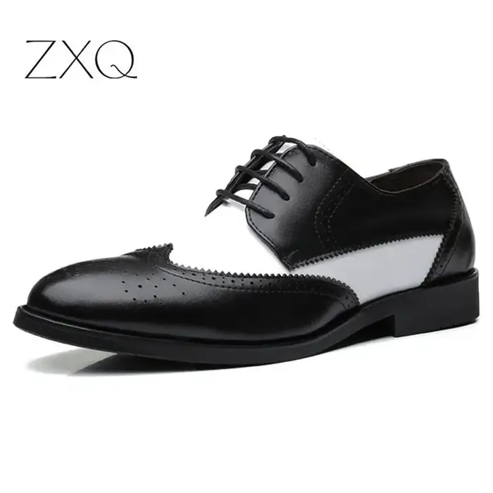 2025 Style britannique hommes tendance bout pointu richelieu chaussures hommes mariage en cuir chaussures habillées noir avec blanc chaussures formelles hommes