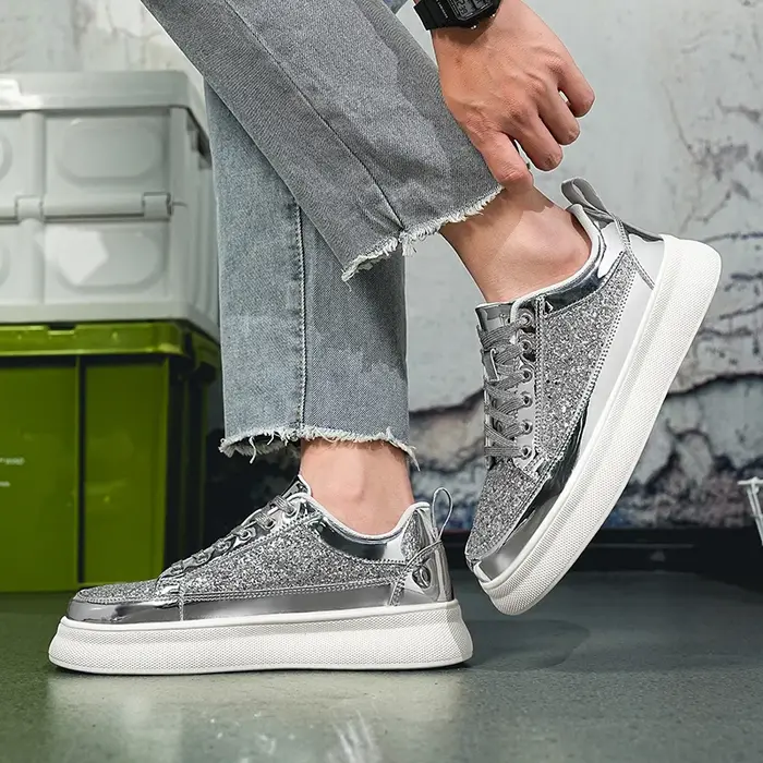 Baskets à paillettes argentées pour hommes
