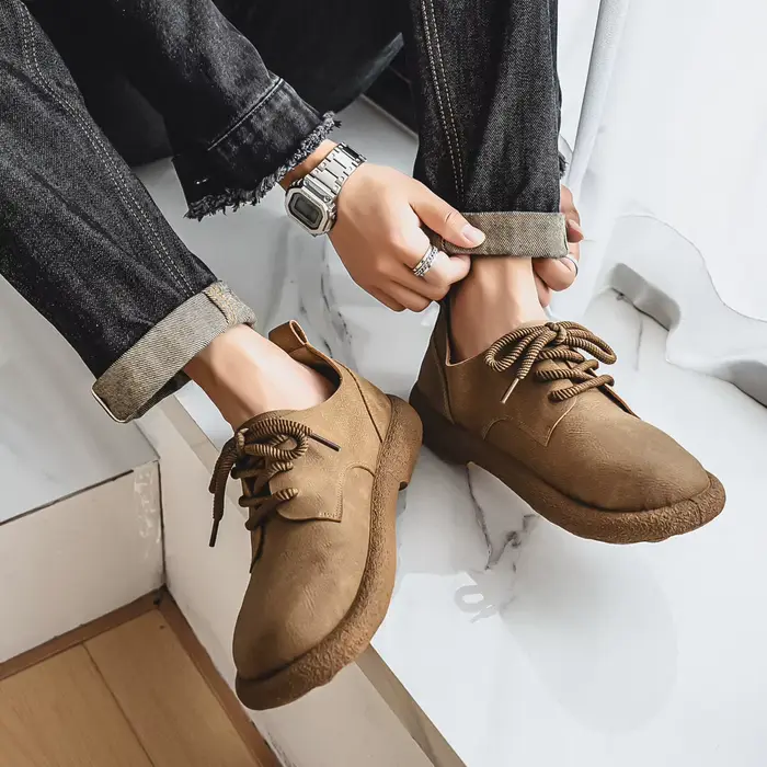 Hommes grande taille rétro Style britannique chaussures en cuir PU cheville confortable pied sensation