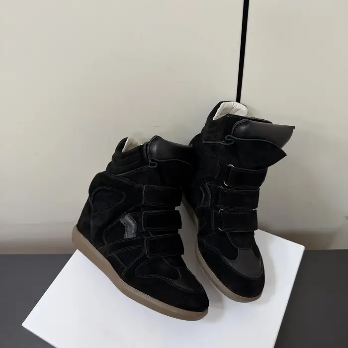 Baskets compensées en daim pour femme, montantes, à fermeture Velcro, avec talon compensé dissimulé