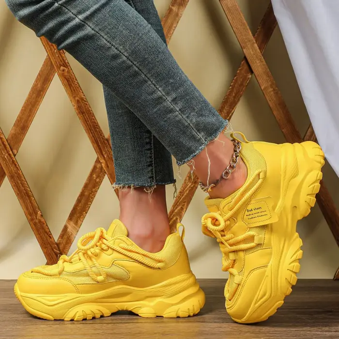 Baskets jaunes femme plate-forme chaussures de sport respirant femmes