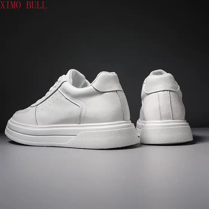 Chaussures De Sport en cuir blanc pour hommes, baskets rehaussantes invisibles De 10cm, grande taill