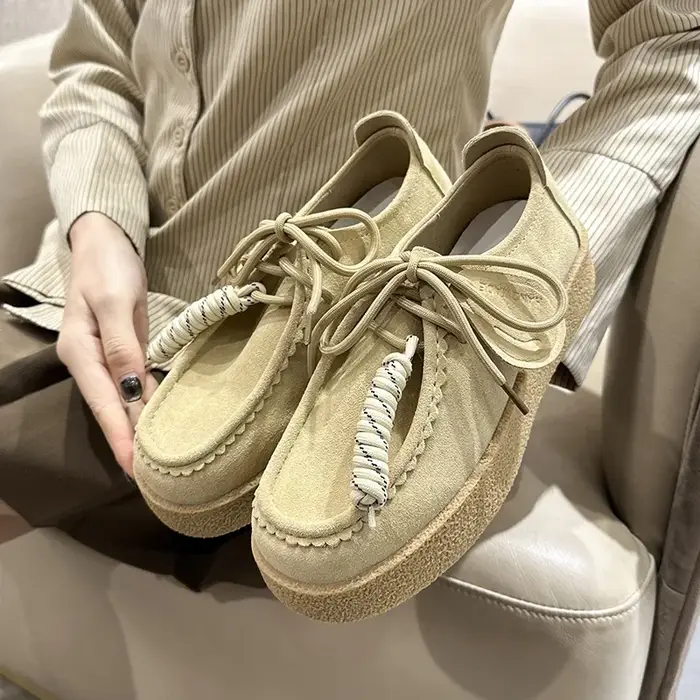 Couples fond épais plate-forme kangourou chaussures bout rond à lacets