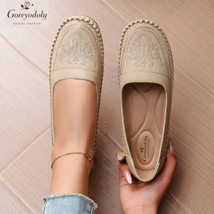 Goreyodoly – mocassins pour femmes, design gaufré, chaussures plates décontractées, semelle souple, 