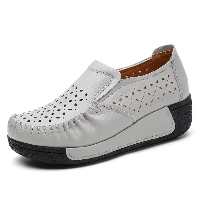 2025 plate-forme chaussures plates pour femmes sans lacet évider véritable cuir de vache Swing