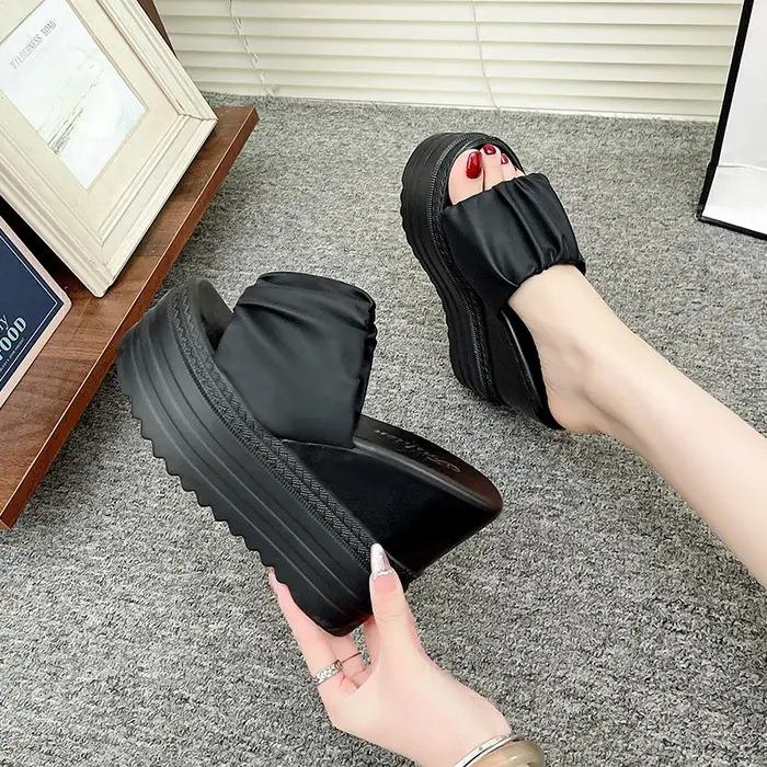 12CM pantoufles chaussures décontractées augmenté plate-forme interne diapositives cale femmes talons de luxe doux haut