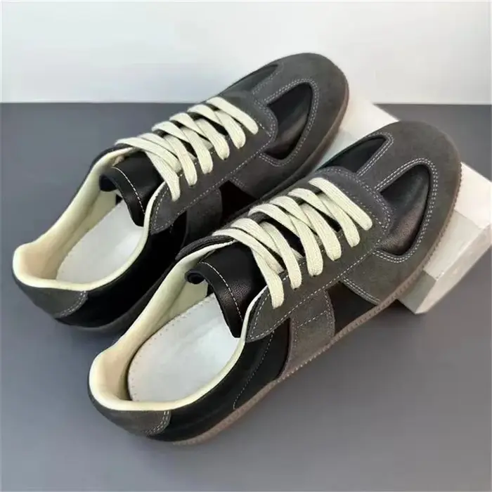 2025 Designer Hommes Baskets Vintage Noir Véritable Cuir De Vachette Chaussures Décontractées À Lacets Blanc Plat