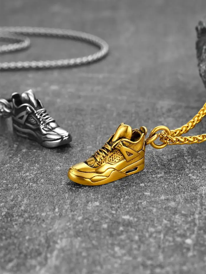 U7 collier de baskets en acier inoxydable pour homme couleur or noir chaussures de Sport de course charme coureur Sneaker Fanse bijoux cadeau pour lui