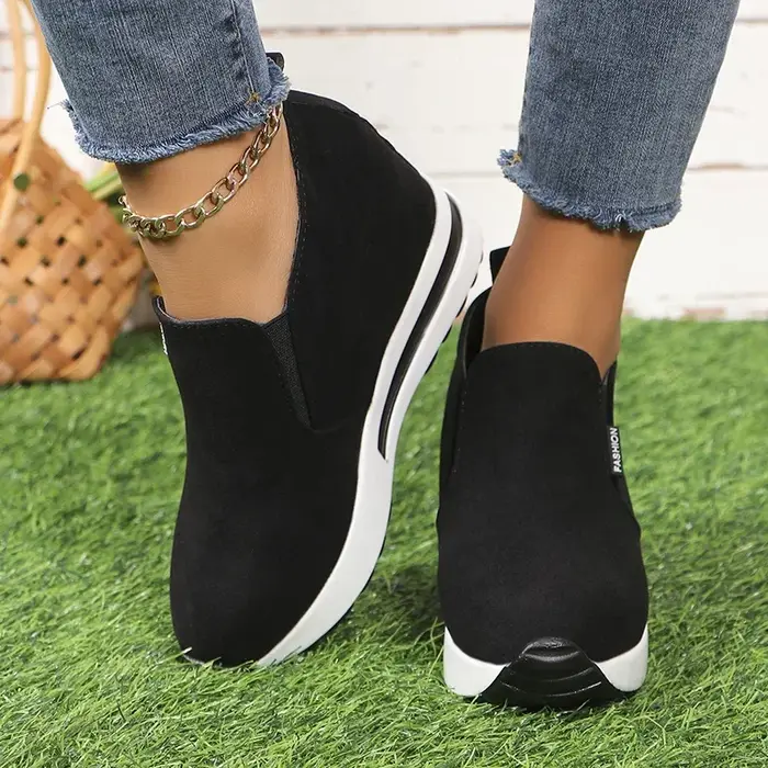 Femmes noires chaussures décontractées plate-forme compensée femmes mode baskets femmes chaussures d'été sans lacet mocassins vulcaniser chaussures
