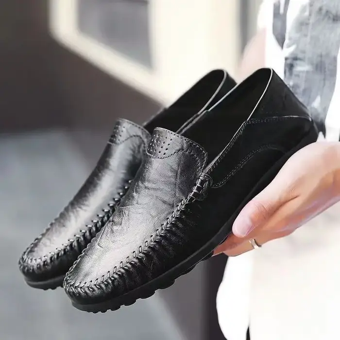 Mocassins décontractés confortables pour hommes, chaussures d'été en cuir peu profondes à enfiler, c