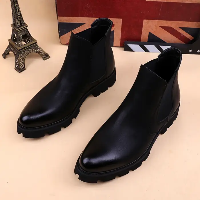 Nouvelle mode hommes plate-forme bottes noir en cuir véritable chaussures en plein air chaud coton hiver neige botte cheville botas de homens sapatos