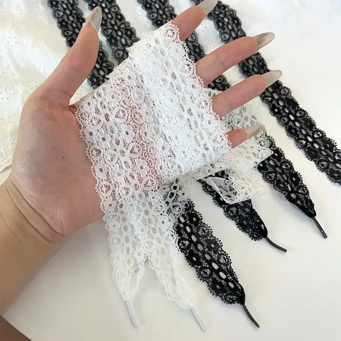 Lacets de style ballet en dentelle noire et blanche de 120 cm pour femmes et filles