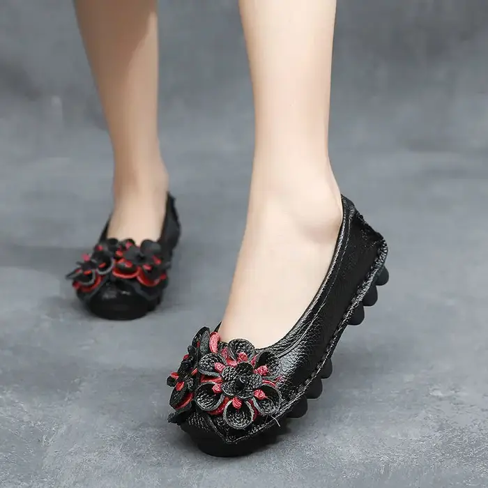 Mocassins Verts Antichoc en Cuir group pour Femme, Ballerines Souples à Enfiler, Chaussures de March