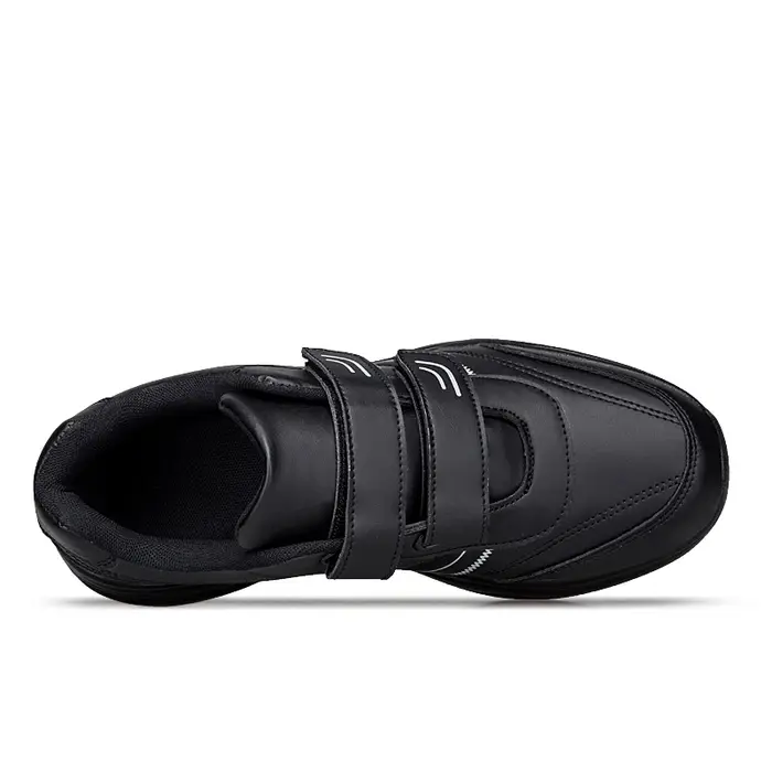 Chaussures de sport décontractées en cuir noir pur pour hommes, ajustables avec fermeture auto-agrip