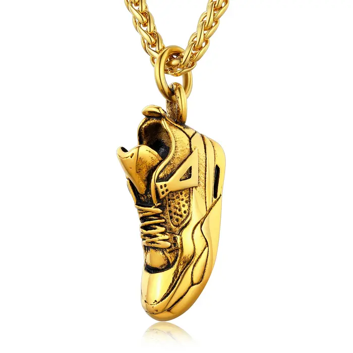 U7 collier de baskets en acier inoxydable pour homme couleur or noir chaussures de Sport de course charme coureur Sneaker Fanse bijoux cadeau pour lui