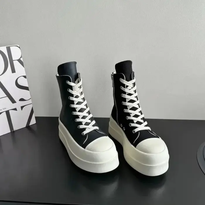 Baskets Montantes en Toile à Talons Plateforme