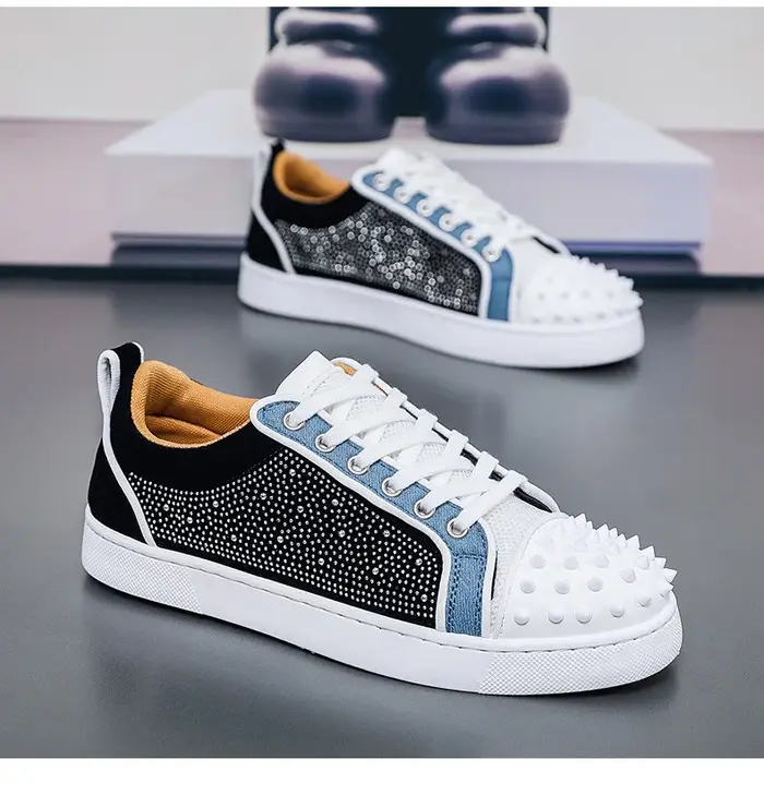 Chaussures de printemps pour hommes chaussures décontractées tendance Rivet cristal plat Skateboard 
