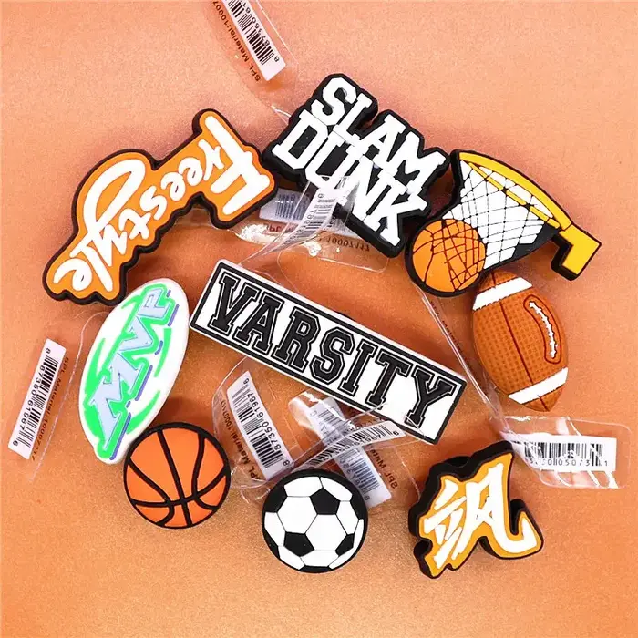 Breloques de chaussures en PVC pour jeu de balle original, mini basket-ball, football, rugby, clips