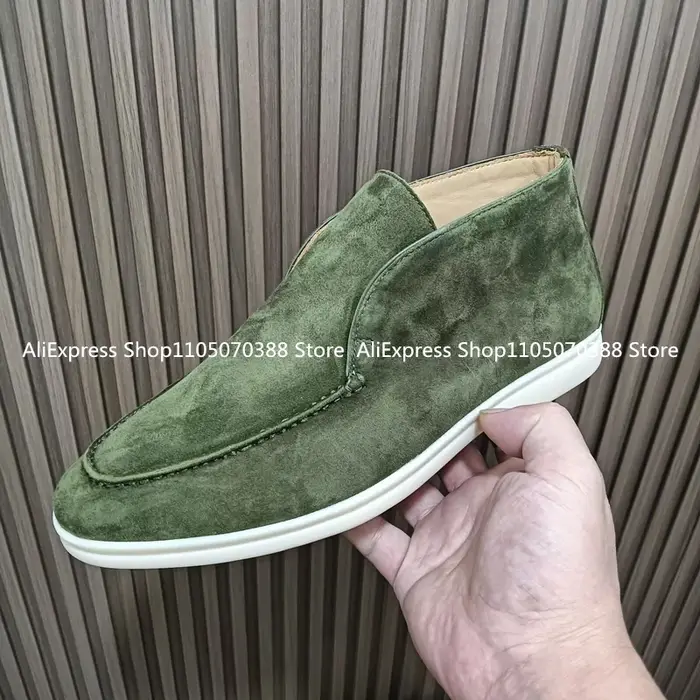 Vert militaire unisexe tout en cuir véritable hommes chaussures décontractées à fond plat marche en peau de mouton daim