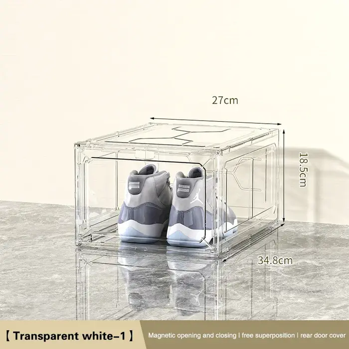 Boîte à chaussures transparente avec porte d'aspiration magnétique, support de rangement en plastiqu