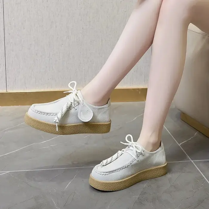 Couples fond épais plate-forme kangourou chaussures bout rond à lacets chaussures plates Style brita