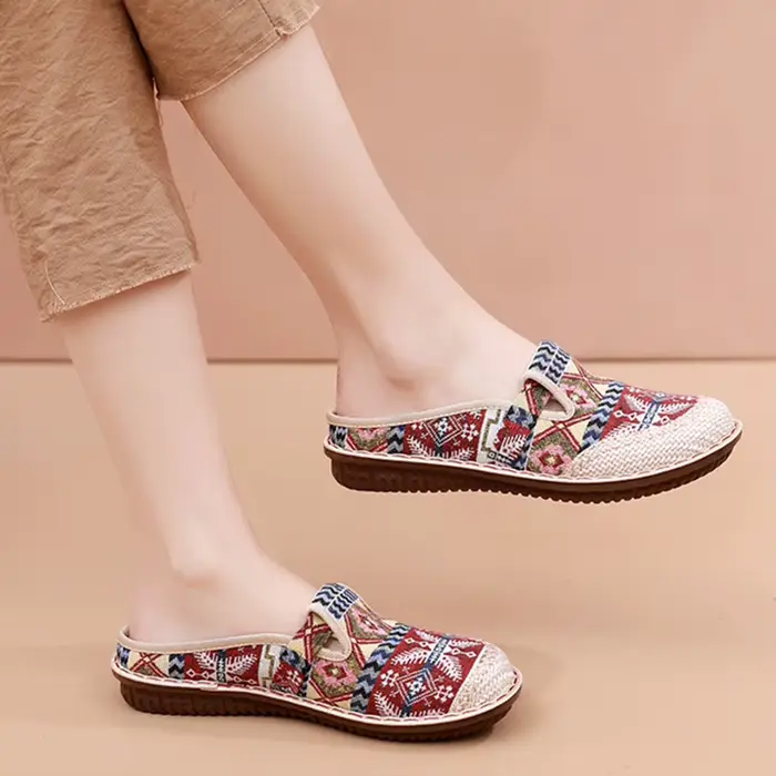 Demi-pantoufles respirantes à bout rond, chaussures en lin, confortables pour un usage quotidien, ch
