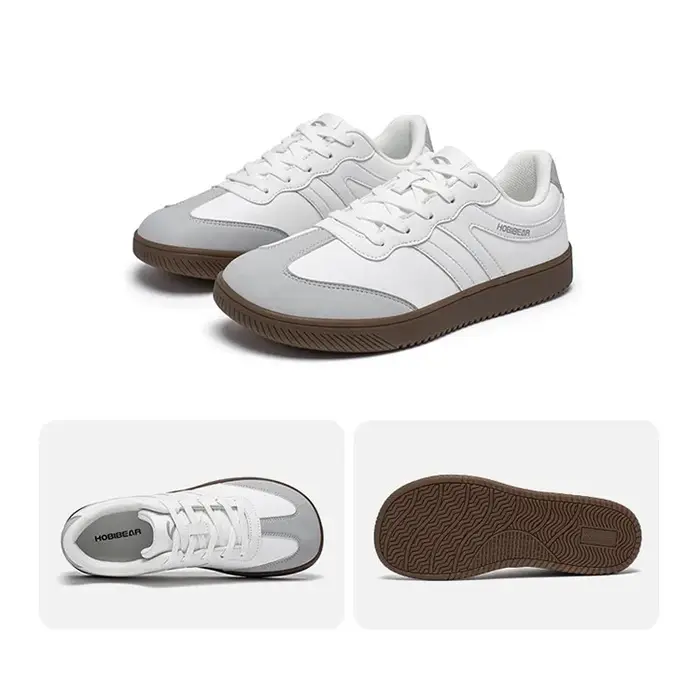 HOBIBEAR chaussures à bout large unisexe baskets en cuir artificiel décontracté à lacets