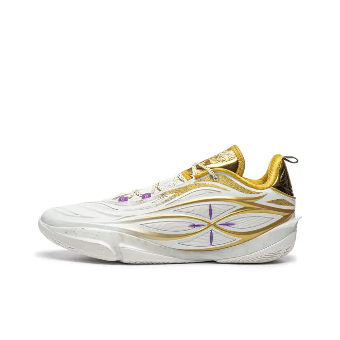 Chaussures de basketball Li Ning Wade 808 5 Ultra V2 pour hommes, coupe basse, blanc/or ABAV045-22