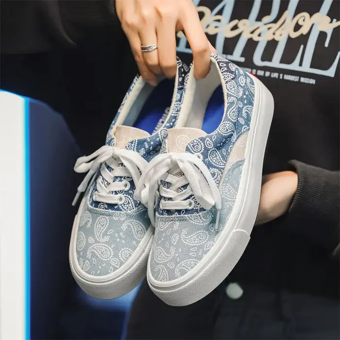 Filles bleu fleur toile baskets femme décontracté à lacets Tenis école étudiant