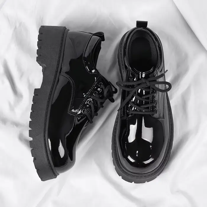 Chaussures en cuir noir unisexe 2025 printemps plate-forme à lacets Oxfords