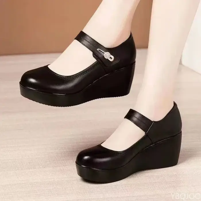 Nouvelles chaussures décontractées à bout rond pour femmes, confortables à semelle épaisse, polyvalentes, à talons hauts et compensés, escarpins pour femmes, Zapatos Mujer