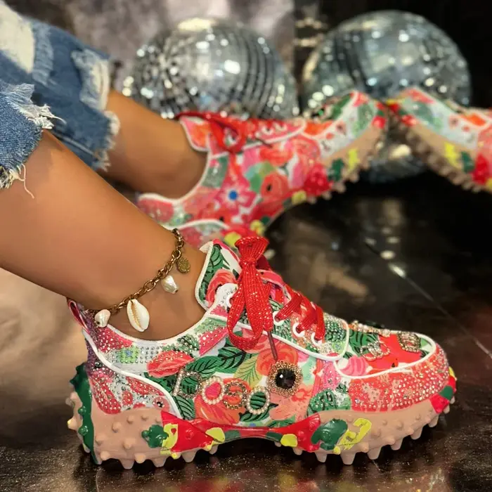 Baskets basses de luxe pour femme, incrustées de diamants, polyvalentes, style Dad Sneakers, sportiv