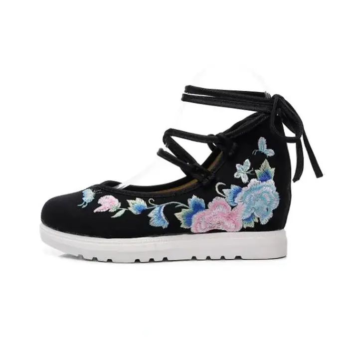 Chaussures de printemps pour femmes, brodées croisées, décontractées, en toile, Vintage, baskets eth