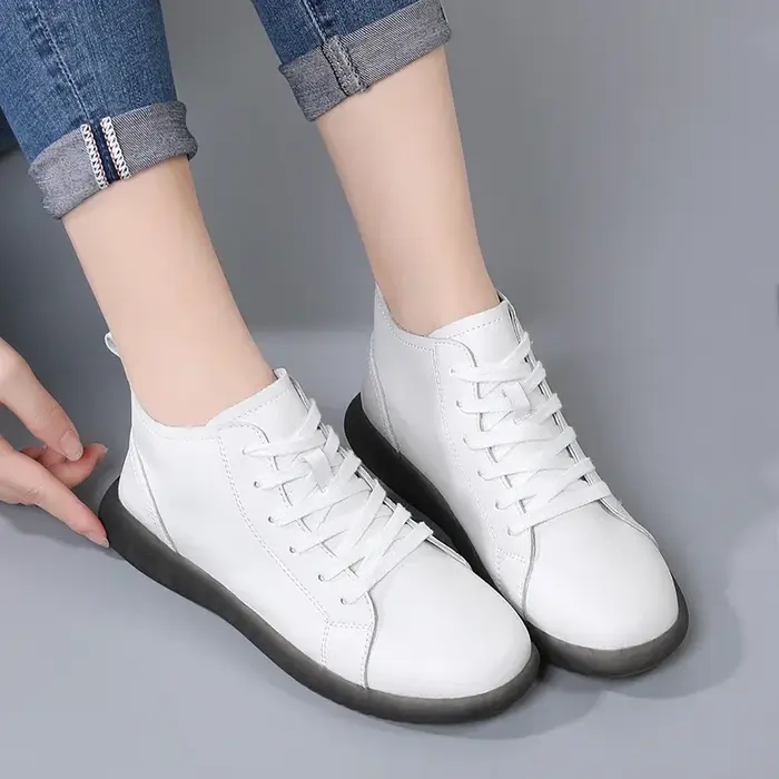 Chaussures décontractées imperméables en cuir véritable de haute qualité pour femmes