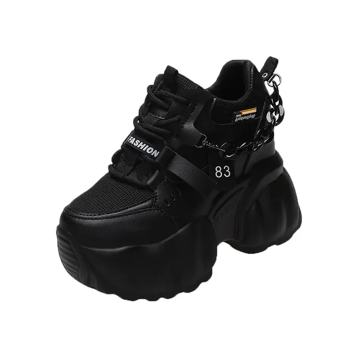 JOChunky Sneakers pour Femme, Blanc, Noir, Mode, 10cm, Semelle Optique, Décontracté, Chaussures de d