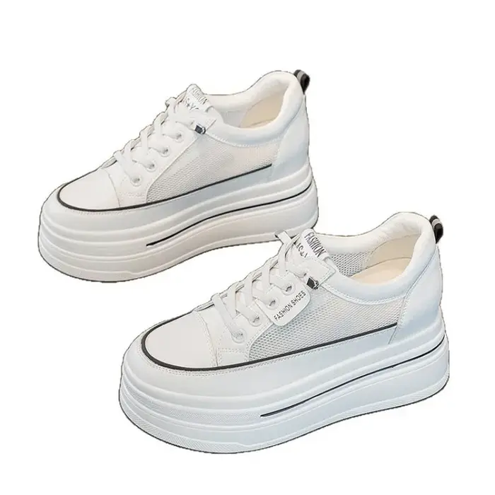 Baskets compensées en cuir blanc pour femme