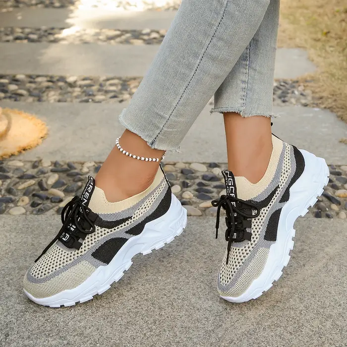 Chaussures pour femmes - Chaussures de sport décontractées été 2026, respirantes et légères, bicolores ou monocolores, chaussures de travail tendance