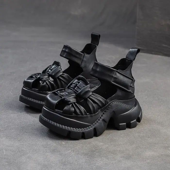 CKTINOO 2026 Nouvelles sandales d'été en cuir véritable à plateforme