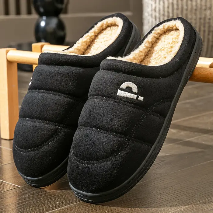 Pantoufles à plateforme en daim pour hommes, semelle TPR en mousse à mémoire de forme, coussin chaud