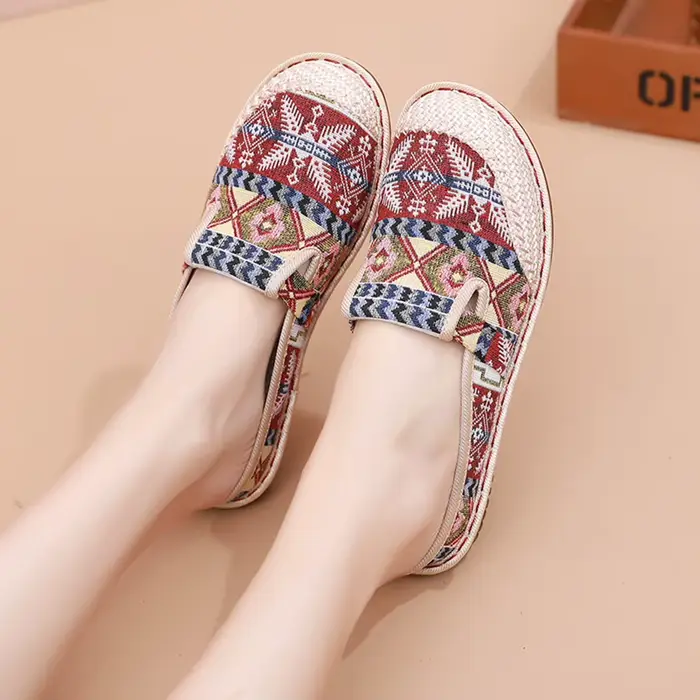 Demi-pantoufles respirantes à bout rond, chaussures en lin, confortables pour un usage quotidien, ch