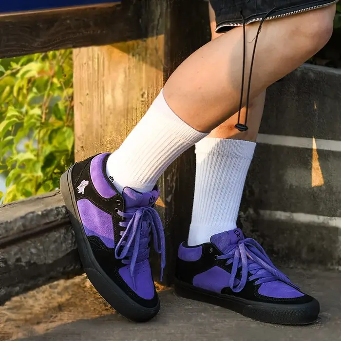 Goluck violet chaussures de skateboard pour hommes athlétique Sneaker mi-haut anti-dérapant décontracté en cuir souple à lacets respirant Tennis
