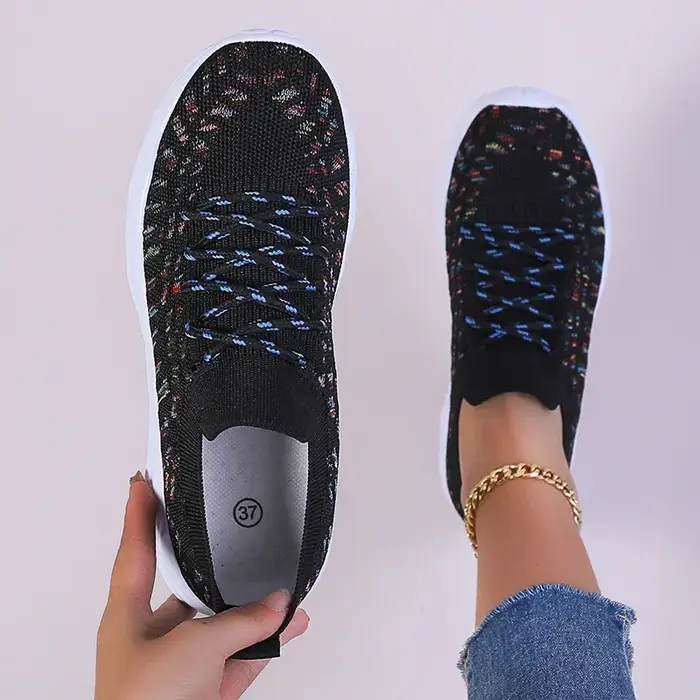 Baskets à plateforme tricotées de couleurs mélangées pour femmes